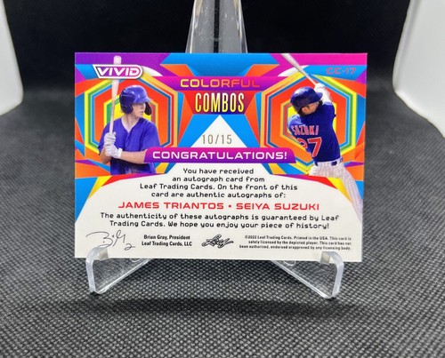 2022 Leaf Vivid Seiya Suzuki & James Triantos Colorful Combos Dual Auto /15 Cubs - Picture 4 of 6