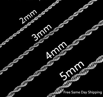 Stainless Steel Rope chain 2,3,4,5mm Size 16-24in HipHop Jewelry Men, Women Gift