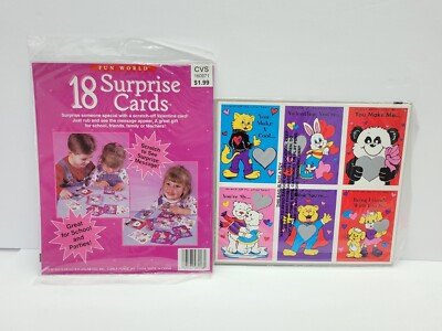 Vtg Fun World Surprise Scratch Off Valentine's Cards For Kids 90s NOS from CVS