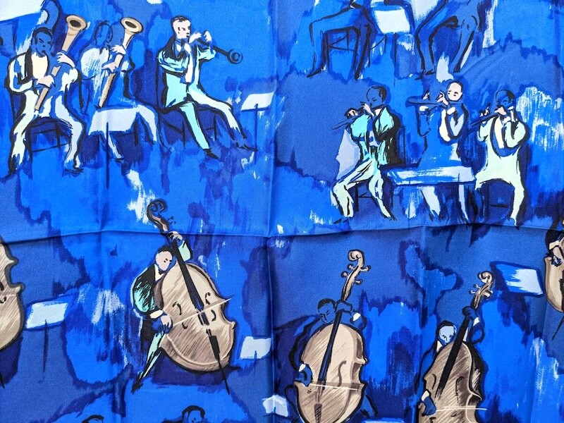 Hermes Scarf Stole Concerto Blue Instruments Orchestra Clerc Silk