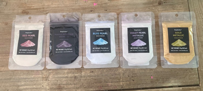 PolyColor Metallic Resin Powder LOT of 5 Gold Red Purple Violet Blue