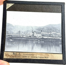 Antique Glass Magic Lantern Slide Photo Australasia Loading Frozen Meat Ship