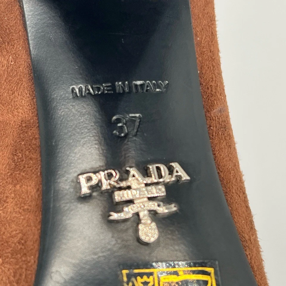 Prada Mule Talla 7 Marrón Gamuza Corte en V Diseñador Dinero Antiguo Silencioso Lujo Ivy League Foto 4 de 4