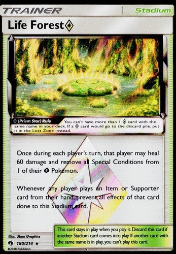 Life Forest ◇ 180/214 Prism Star Rare Lost Thunder Pokemon Holo Lightly Played