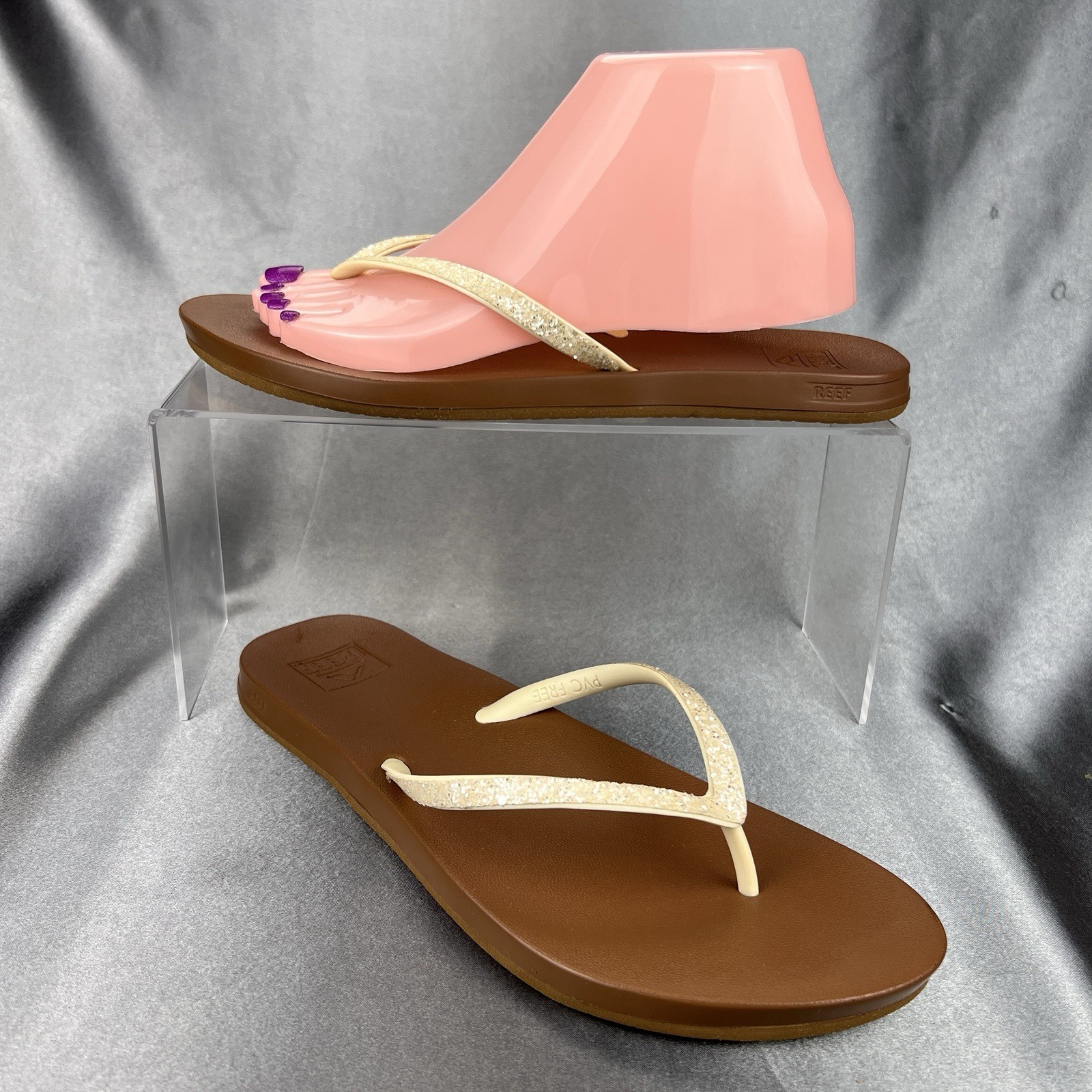 Reef Stargazer Thong Sandals Women's 8.5 Yellow Sparkle Flip Flops Summer Beach