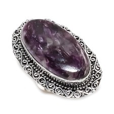 Russian Charoite Gemstone Handmade 925 Sterling Silver Jewelry Ring Size 7 P540