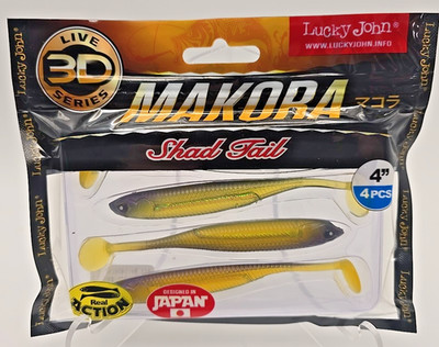 Lucky John Live 3D Series Makora Shad Tails Fishing Lures 4'' 4 Pcs Swimbait