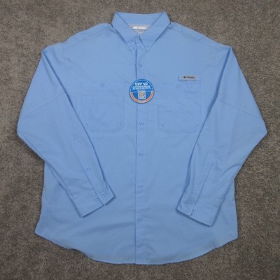 Columbia Shirt Mens XL Blue PFG Omnishield Performance Fishing UPF 40 Button Up