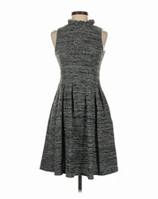 GANNI Anthropologie Pinnacle Tweed Knit Ruffle Neck Fit & Flare Dress – XS