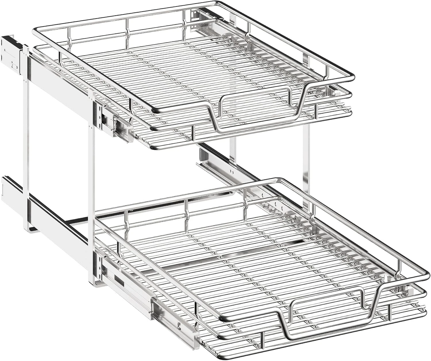 2-Tier Pull Out Kitchen Cabinet Organizer - Slide Out Pantry Storage Basket
