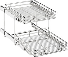 2-Tier Pull Out Kitchen Cabinet Organizer - Slide Out Pantry Storage Basket