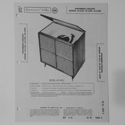 Stromberg Carlson Models AF-631C AF-631K AF-631M Phono SAMS Photofact   1958 New