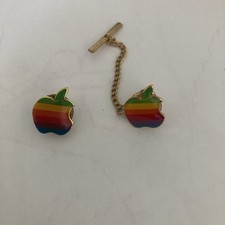 Vintage APPLE Computer Steve Jobs Era 1980s Rainbow Logo Lapel Pin & Tie Tack