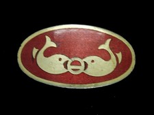UD05126 VINTAGE 1970s  PIESCES  ASTROLOGY  ZODIAC ART BRASSTONE BELT BUCKLE