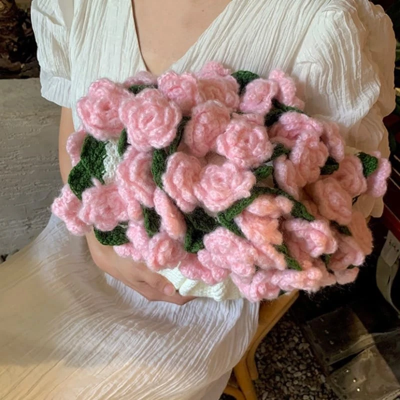 玫瑰花束毛毯,手工钩针玫瑰花束扔毯,钩针... — 第 2/4 张图片