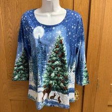 Women's NWOT Collections Etc. Christmas Tree Embellished Top - Large