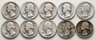 Lot of (10) 90% Silver Washington Quarters (1944-1945)