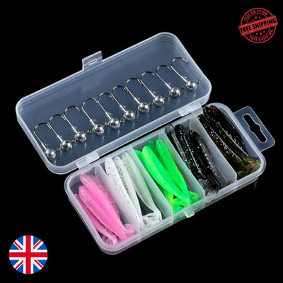 25 Stück Soft Angelköder Set Curly Tail Wurmköder Jigköpfe Haken Set UK