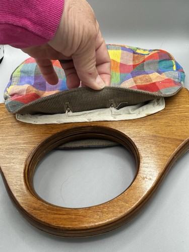 Bolso Bermudas De Colección Años 70 80 Cubierta con Mango de Madera con Alfombra Inversa Cartera Botón Perlado - Imagen 5 de 7
