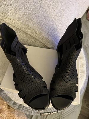 Brand new Carlos Santana BlackLeather Snake Skin PlatformWedge Sandals Studded 8