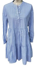J. Crew Small Blue White Striped Stretch Cotton Tiered Dress Preppy Classic