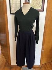 VINTAGE: 100 WOOL Tulip Culottes Cropped Wide Leg Pants Sz.S NAVY 
