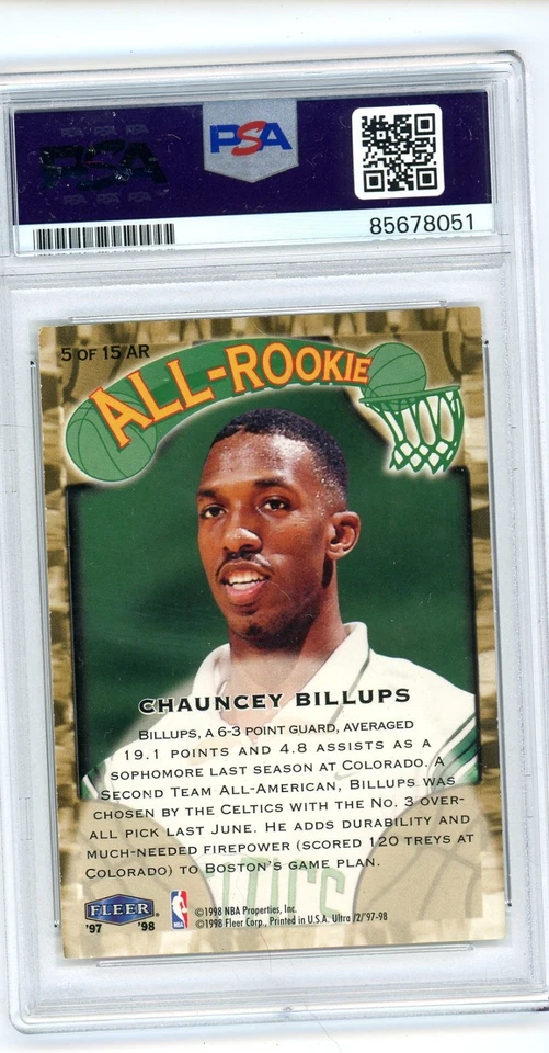 Chauncey Billups 1997-98 Fleer All Rookie firmado autografiado radiocontrol PSA 10 automático Foto 2 de 2