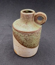 Vintage Green & Tan Pottery Jug Mini Miniature Pitcher Vase