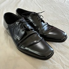 PRADA BLACK PATENT LEATHER DERBY DRESS SHOES LACE UP MEN SZ 8.5 APRON SQUARE