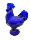 Vintage Cobalt Blue Depression Style Glass Rooster Candy Dish 8.5" Mint!