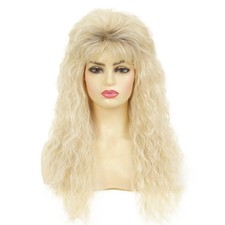 Amnenl Blonde Long Curly Wig for Women 70s 80s Rocker Punk Wigs with Bangs Co...