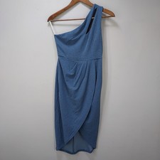Gentle Warm Womens Medium Blue-Gray Glitter One-Shoulder Cutout Midi Dress