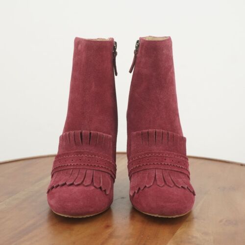 Etienne Aigner Womens Marina Fringe Heeled Ankle Boots Size 7 M Wine Red Suede - Picture 3 of 9