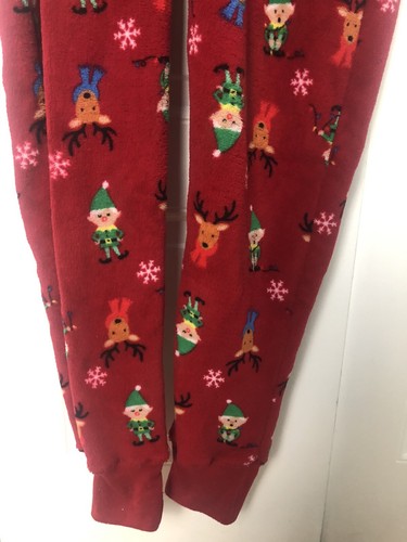 Macy's Women’s Bodysuit Christmas Pajama Size Large  Red/Footless/Reindeers/Elfs - Imagen 5 de 7