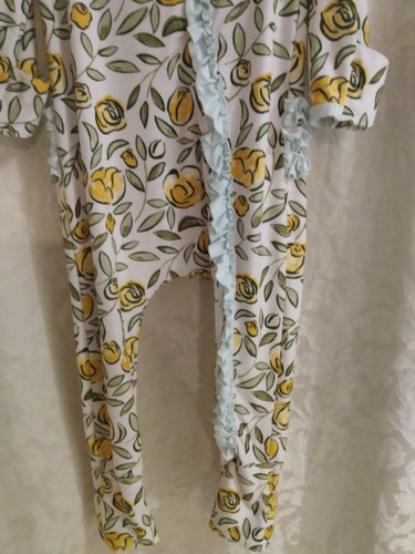 Sweet Honey Roses Layette Pajama Yellow, Mint Trim Ruffle Butt Long John 5T - Picture 6 of 9