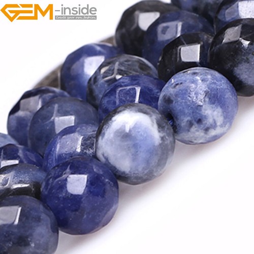 Cadena de cuentas redondas de sodalita azul de piedras preciosas naturales de 15" para hacer joyas de 15" - Imagen 54 de 62