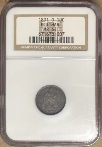 1891-O NGC MS64 Liberty Seated Dime 10c - New Orleans Mint - Pittman Collection