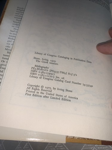 Signed Irving Stone: The Greek Treasure, signed HB w/DJ First Edition - Picture 5 of 5