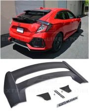 For 16-21 Honda Civic Hatchback MUGEN Style Rear Roof Wing Spoiler BLACK Emblem