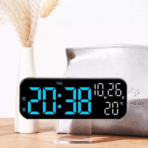 LED Electric Digital Alarm Clock Mains Power Mirror Display Bedroom Bedside - Picture 17 of 18