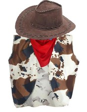 Adults Cowboy Cowgirl Waistcoat Neckerchief & Hat Western Wild West Fancy Dress