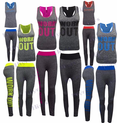 Womens Yoga Fitness Seamless Vest+Pants Leggings Set Gym Workout Sport Wear 8-14 - Picture 3 of 10