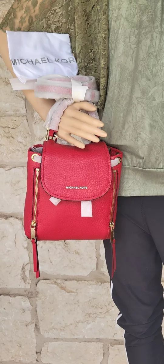 New Michael Kors Viv Extra-Small Convertible Leather Backpack Bright RED  Dustbag