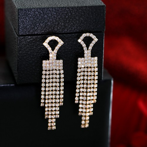 Womens Blingbling Simulated Diamond Tassel Long Dangle Bridal Statement EARRINGS - Picture 4 of 7