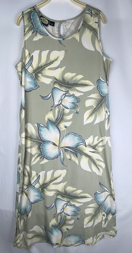 Tommy Bahama Dress Sz Medium 100% Silk Midi Tropical Sleeveless Yellow Blue