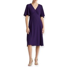 Lauren Ralph Lauren New Purple SZ 2 Georgette flutter Sleeve Button Detail Dress