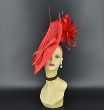 MF173-1  Red  Kentucky Derby Wedding Tea Party Sinamay Large Fascinator