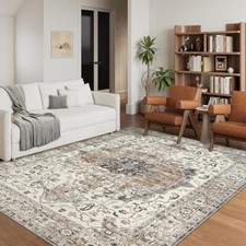 5x7 Area Rugs for Living Room, Stain Resistant Neutral Washable 5'x7' Brown-1