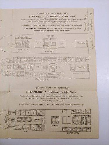 Antique Quebec Steamship Co. Timetable Deck Plans SS GUIANA PARIMA KORONA - Picture 7 of 7