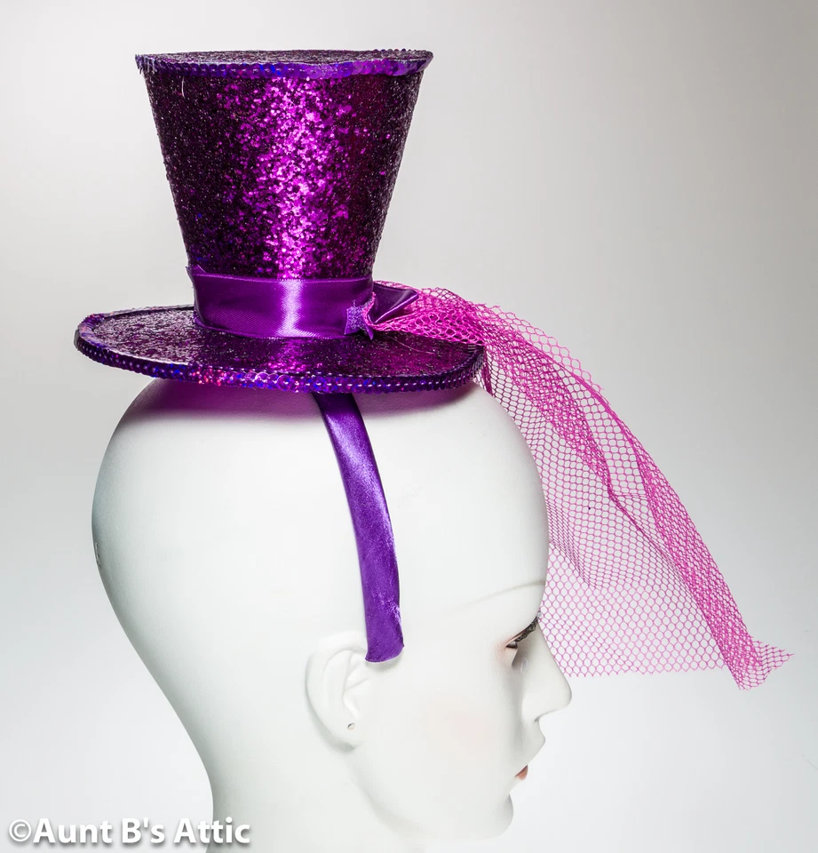 顶帽迷你紫色闪光帽带头带滑稽维多利亚新奇帽子 — 第 2/4 张图片